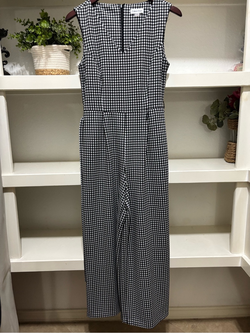 Calvin Klein Black & White Gingham Sleeveless Wide-Leg Jumpsuit Size 6
